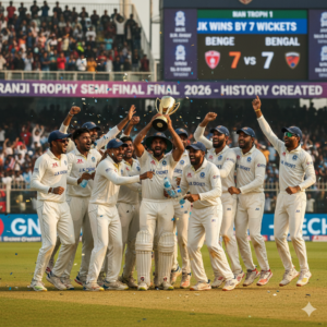 Jammu and Kashmir cricket team celebrating Ranji Trophy semi-final win