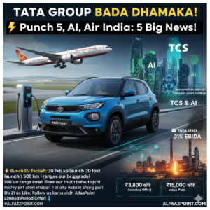 Tata Punch EV Facelift 2026, Air India Boeing 777, and Tata Steel expansion news banner for Alfaazpoint.