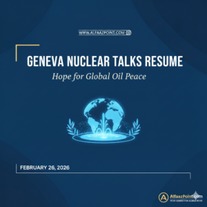 A digital globe with a peace fountain symbol representing the Geneva nuclear negotiations.