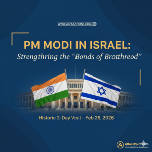 Indian and Israeli flags in front of the Knesset building representing PM Modi's 2026 visit.