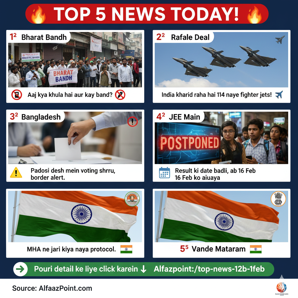 Bharat Bandh 12 Feb 2026, India vs Namibia T20 World Cup match, and Bangladesh Election Live - Alfaaz Point