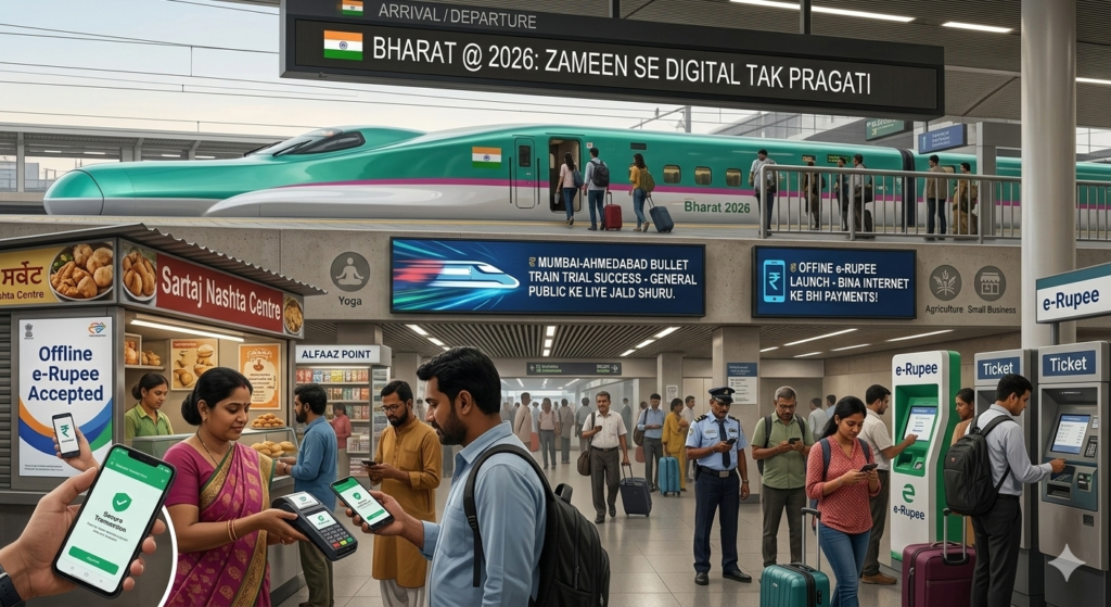 Mumbai-Ahmedabad Bullet Train trial success and Offline Digital Rupee launch 2026 update for alfaazpoint.com