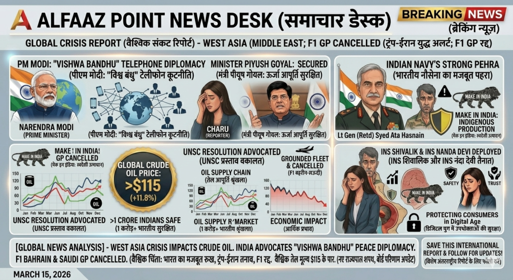 Global Crisis Report 2026: PM Modi peace diplomacy, crude oil price hike, and Indian Navy security update - Alfaaz Point News.