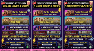 Entertainment poster featuring Panchayat Season 4 teaser alert and upcoming Netflix and Hotstar releases.