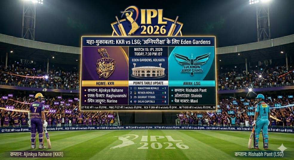 IPL 2026 Match 15 KKR vs LSG Captains Ajinkya Rahane and Rishabh Pant at Eden Gardens Kolkata Infographic