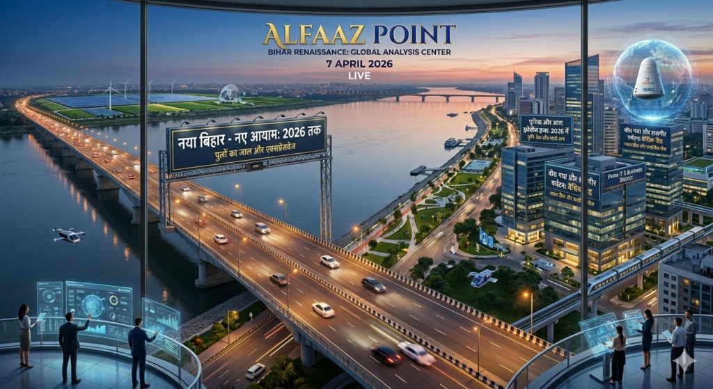 Patna Marine Drive and modern Bihar bridges at night, showcasing the development of Bihar 2026.