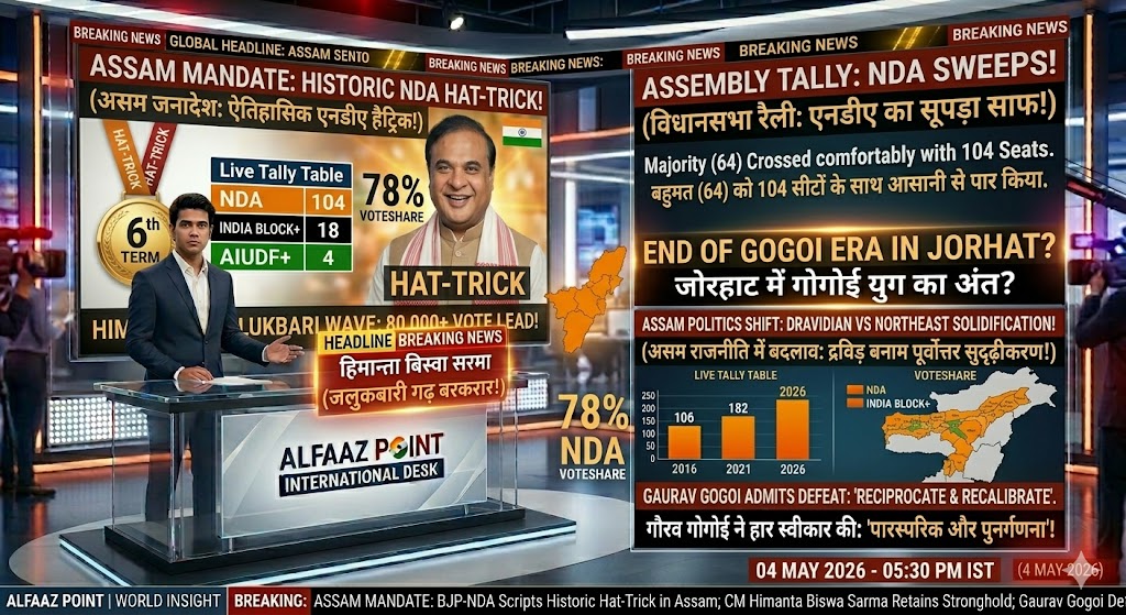 Assam Election Results 2026 NDA Hat-Trick Himanta Biswa Sarma Alfaaz Point